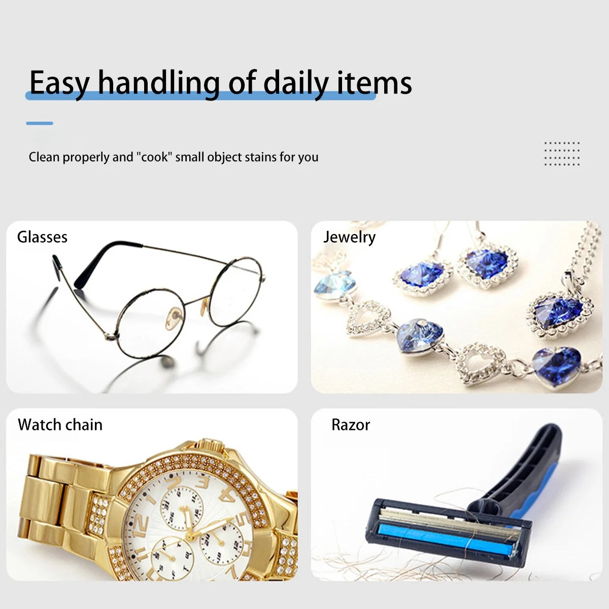 Ultrasonic Jewelry Cleaner, Portable 10Oz 46Khz Ultrasonic Cleaner Machine for Glasses , Necklaces, Watches, White