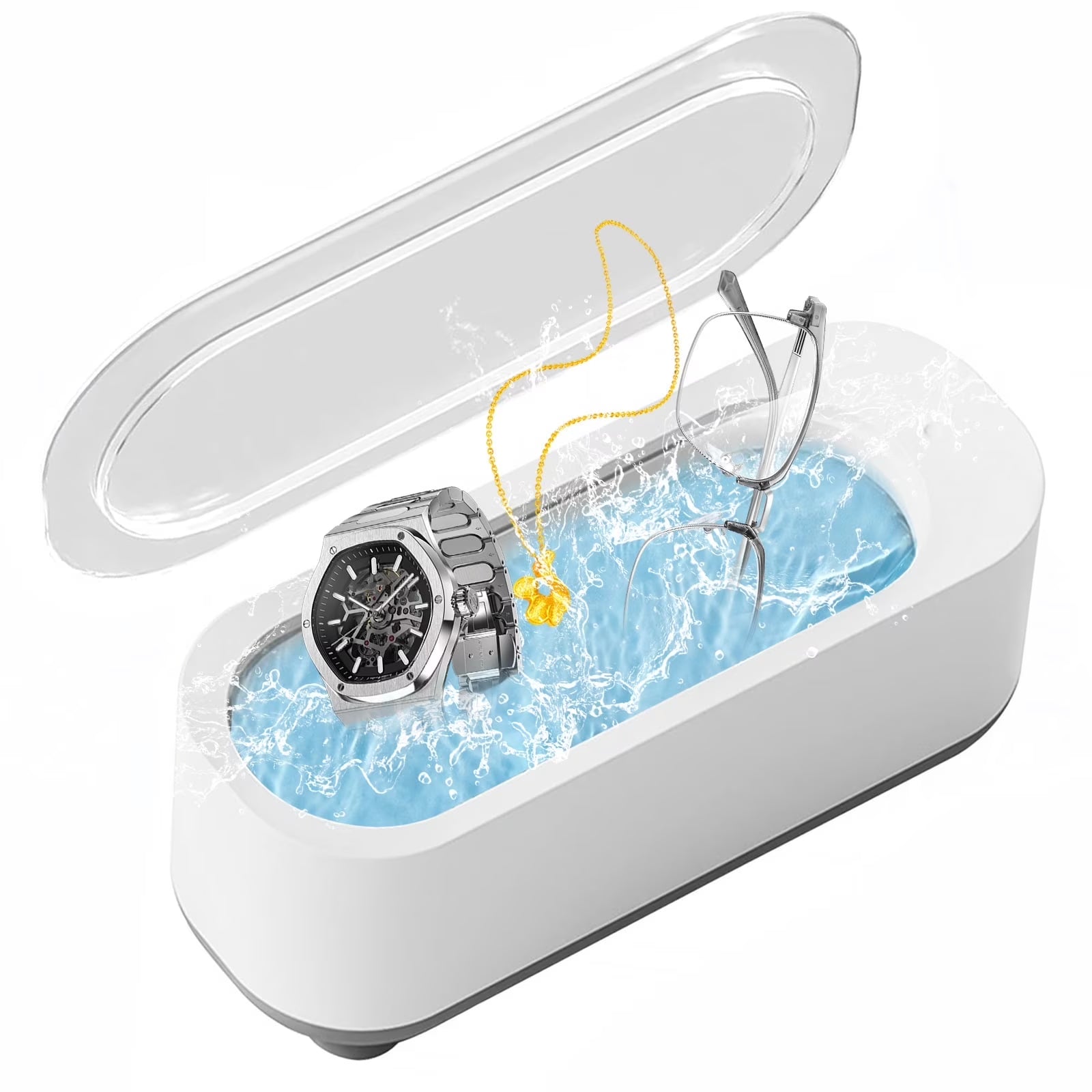 Ultrasonic Jewelry Cleaner, Portable 10Oz 46Khz Ultrasonic Cleaner Machine for Glasses , Necklaces, Watches, White